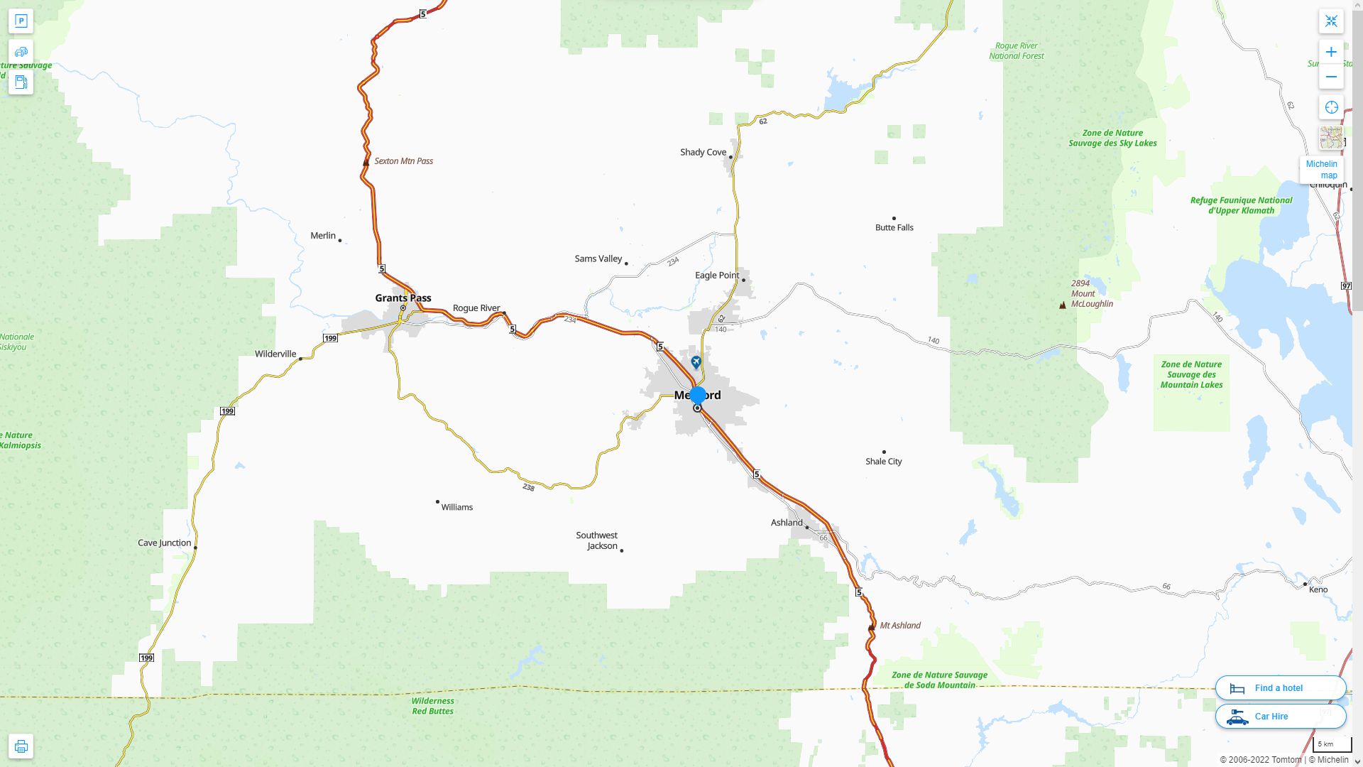 Medford Oregon Highway and Road Map